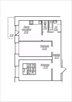 2-к квартира, вторичка, 63м2, 13/17 этаж