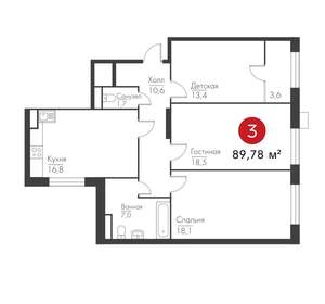 3-к квартира, вторичка, 90м2, 1/19 этаж