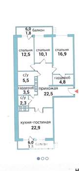 3-к квартира, сданный дом, 104м2, 19/25 этаж