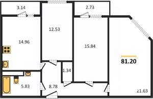 3-к квартира, вторичка, 82м2, 25/25 этаж