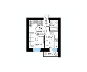 1-к квартира, вторичка, 37м2, 14/18 этаж
