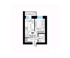 1-к квартира, вторичка, 34м2, 12/18 этаж