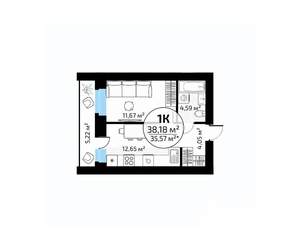 1-к квартира, вторичка, 38м2, 3/18 этаж
