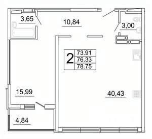 2-к квартира, строящийся дом, 79м2, 24/27 этаж