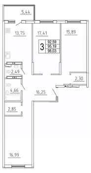 3-к квартира, строящийся дом, 98м2, 16/27 этаж