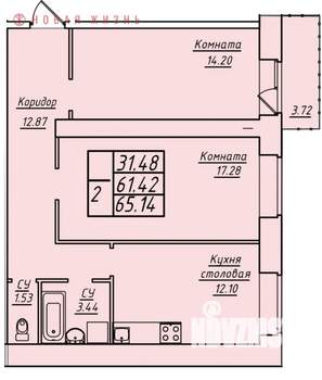 2-к квартира, строящийся дом, 65м2, 12/17 этаж