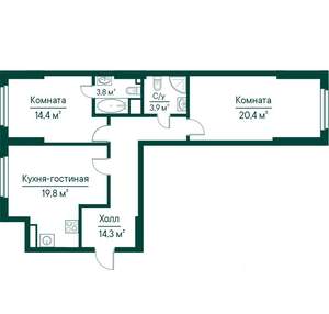2-к квартира, строящийся дом, 76м2, 6/29 этаж