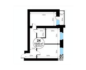 2-к квартира, вторичка, 60м2, 15/18 этаж