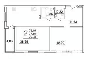 2-к квартира, строящийся дом, 80м2, 13/27 этаж