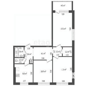 3-к квартира, вторичка, 66м2, 9/9 этаж