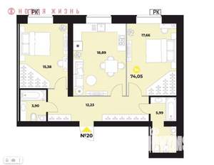 3-к квартира, вторичка, 76м2, 4/16 этаж