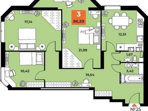 3-к квартира, вторичка, 87м2, 4/23 этаж