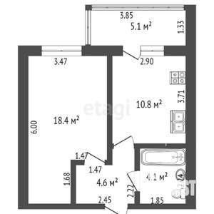1-к квартира, вторичка, 50м2, 8/16 этаж