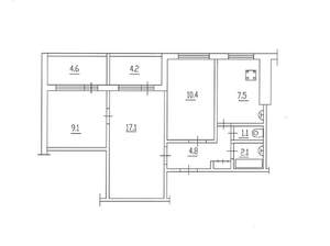 3-к квартира, вторичка, 52м2, 6/9 этаж