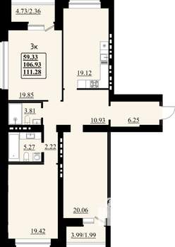 3-к квартира, строящийся дом, 111м2, 8/8 этаж