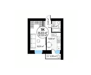 1-к квартира, вторичка, 37м2, 6/18 этаж