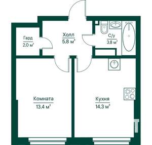 1-к квартира, строящийся дом, 39м2, 10/29 этаж