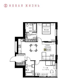 2-к квартира, вторичка, 70м2, 2/8 этаж