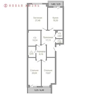 3-к квартира, строящийся дом, 130м2, 2/4 этаж