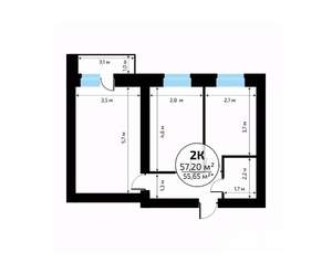 2-к квартира, вторичка, 57м2, 5/18 этаж