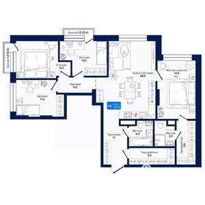 4-к квартира, вторичка, 107м2, 2/19 этаж