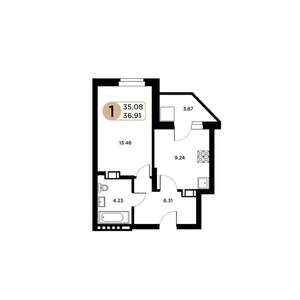 1-к квартира, строящийся дом, 35м2, 10/26 этаж