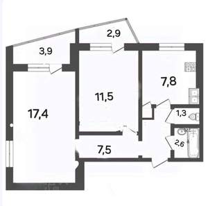 2-к квартира, вторичка, 50м2, 2/9 этаж