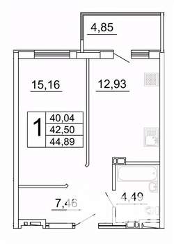 1-к квартира, строящийся дом, 45м2, 3/27 этаж