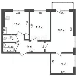3-к квартира, вторичка, 57м2, 3/9 этаж