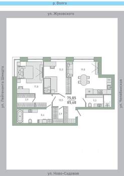 3-к квартира, строящийся дом, 86м2, 4/19 этаж