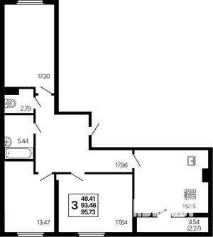 3-к квартира, строящийся дом, 96м2, 2/21 этаж