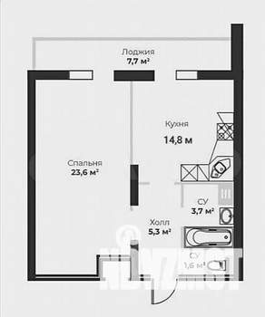 1-к квартира, вторичка, 55м2, 24/32 этаж