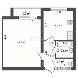 1-к квартира, вторичка, 32м2, 4/9 этаж
