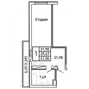 Студия квартира, вторичка, 41м2, 24/25 этаж