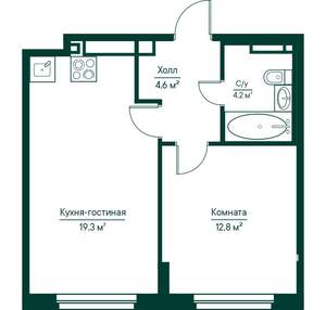 2-к квартира, строящийся дом, 41м2, 17/29 этаж