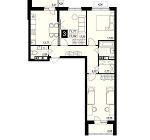 3-к квартира, строящийся дом, 75м2, 7/15 этаж