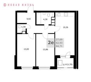 2-к квартира, вторичка, 65м2, 18/25 этаж