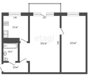 2-к квартира, вторичка, 46м2, 2/5 этаж