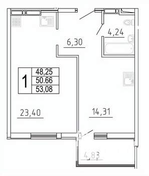 1-к квартира, строящийся дом, 53м2, 13/27 этаж