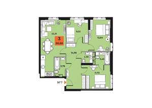 3-к квартира, вторичка, 80м2, 3/23 этаж