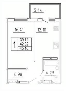 1-к квартира, строящийся дом, 45м2, 21/28 этаж