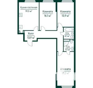 3-к квартира, строящийся дом, 91м2, 2/29 этаж