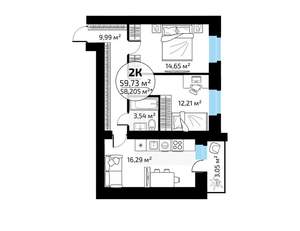 2-к квартира, вторичка, 60м2, 2/18 этаж