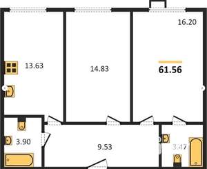 2-к квартира, вторичка, 63м2, 13/16 этаж