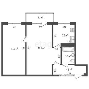 2-к квартира, вторичка, 46м2, 5/5 этаж