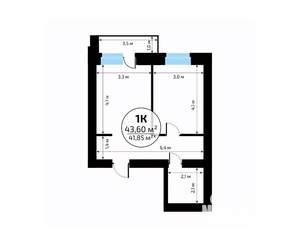 1-к квартира, вторичка, 44м2, 7/18 этаж