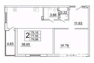 2-к квартира, строящийся дом, 80м2, 3/27 этаж