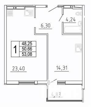 1-к квартира, строящийся дом, 53м2, 9/27 этаж