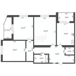 3-к квартира, вторичка, 104м2, 4/15 этаж