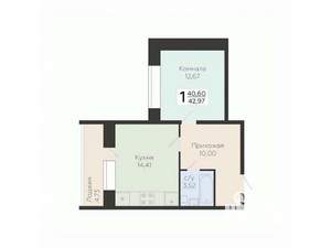 1-к квартира, вторичка, 43м2, 6/12 этаж